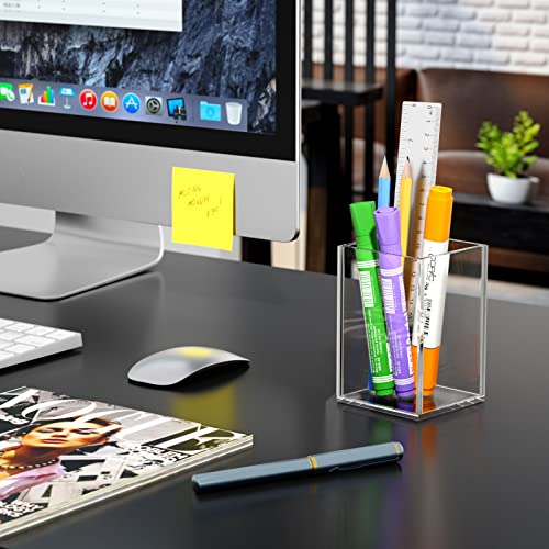 NIUBEE Acrylic Pen Holder for Desk, Clear Pencil Cup Organizer 4 Packs - color: Clear