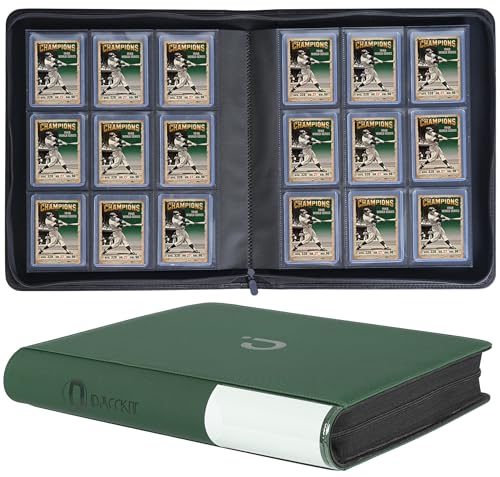 D DACCKIT Top Loader Binder, Holds 288 Cards - 9 Pocket Top Loader Binder for 3" x 4" Rigid Card Holders for Trading Cards or Sports Cards - Model C，Blackish Green - color: Blackish Green