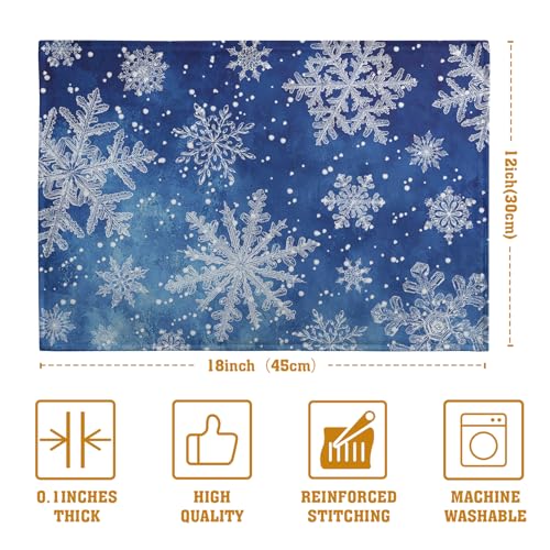 Winter Blue Snowflake Placemats Set of 4 Merry Christmas Snowflakes Linen Fabric Table Mats Seasonal Xmas Holiday Washable Place Mats for Party Kitchen Dining Outdoor Indoor Decor - color: Blue Snowflake-b