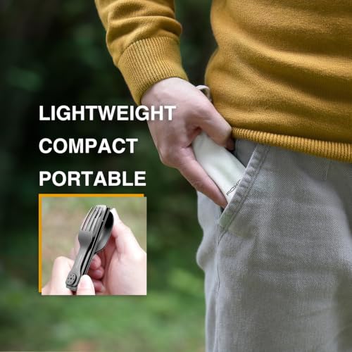 ROXON 3-in-1 Camping Utensils Set (Knife, Spoon, Fork) Titanium-Plated Grey - color: Titanium-Plated Grey