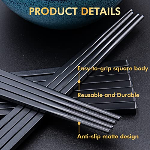 Fiberglass Chopsticks Set, 9.5 Inch, Pure Black, 5 Pairs - color: Pure Black