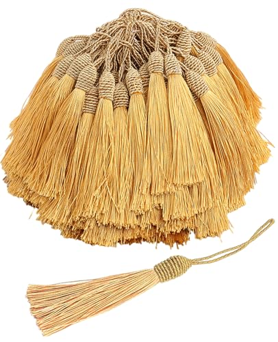 50 Pieces Tassel Bookmark with Loop,Tassels for Crafts,Decorative Tassel for Keychain Jewelry Making Curtain Blanket Graduation Decoration Wedding Favors (Dark Gold) - color: Dark Gold