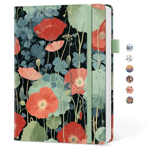 Taja Pretty Lined Journal for Women, Aesthetic Hardcover Leather Journal - color: C-Poppy Garden, size: A-Lined