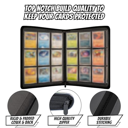 3D Card Binder for Pokemon - Stunning 3D Raised Elemental Design in PU Leather with Zipper - Includes 9 Pocket Pages for 360 Cards. Great Sleeve Album/TCG Holder/Trading Card Collection Book Gift. - color: Elemental
