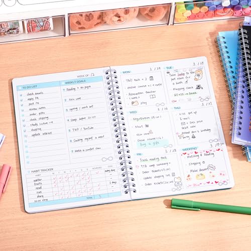 Undated Weekly Planner - Spiral Bound 52 Weeks To Do List Planner Habit Tracker, A5 Simplify Esthetic Work Organizer Notebook, 70 Micron PP Cover, 100 GSM Paper, 5.83" x 8.27" (Pink)