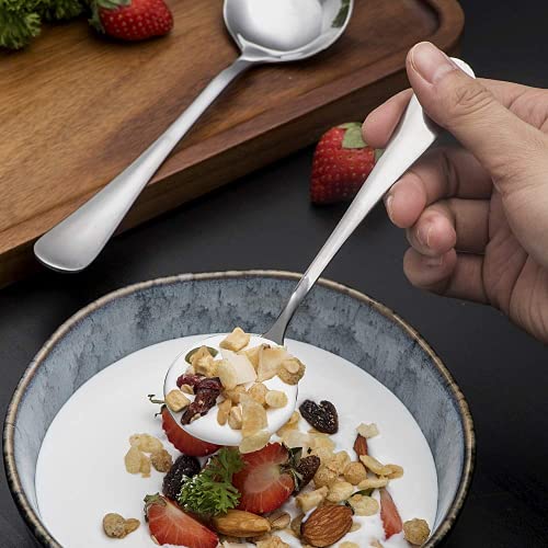 Soup Spoons, 12pcs Stainless Steel Spoons Heavy-Weight Round Spoon Flatware - size: 12 pcs