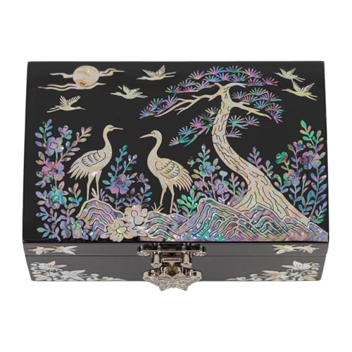 February Mountain Mother of Pearl Small Jewelry Ring Box - Gifts for best friends women, Thank you gifts, mom birthday gifts, Friendship Women Gifts Trinkets Keepsake Treasure box (Black-Crane) - color: Black-Crane