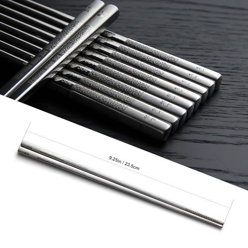 IQCWOOD 18/10 Stainless Steel Chopsticks, 5 Pairs, Silver - color: Auspicious Cloud Pattern