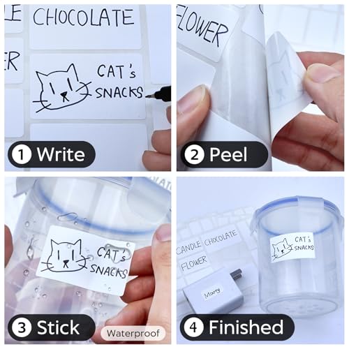 JIEHENG 170Pcs White Removable Labels for Jars with 2 Liquid Chalk Marker - color: White