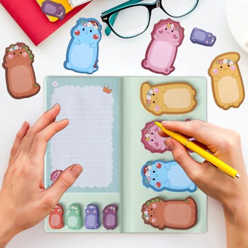 Dinosaur Sticky Notes Set, 360 Sheets Cute Cartoon Animal Dinosaur Self-Stick Notes Pads Dinosaur Themed Memo Pads Dinosaur Shaped Page Markers Index Tabs for Students Office School Supplies - style: Dinosaur