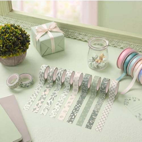 Gueevin 24 Rolls Floral Washi Tapes Set Scrapbook Supplies, Greenery - style: Greenery