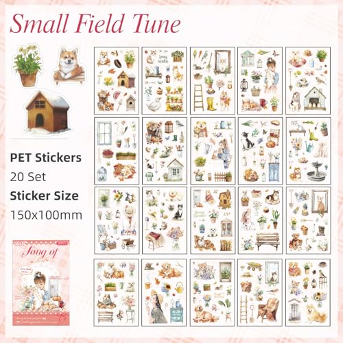 Pastoral Series Sticker Scrapbooking Supplies for Junk Journal, 20 Sheets PET Stickers - color: Pastoral Series