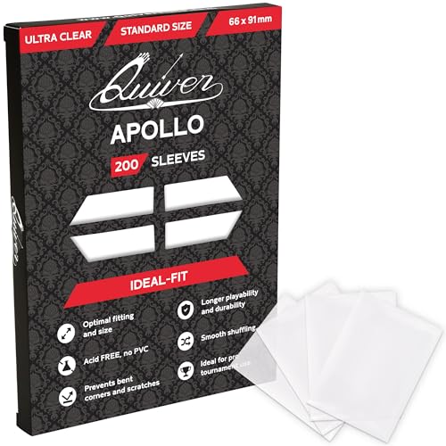 Quiver Time 200 Apollo Standard Clear Card Sleeves fits Magic: the Gathering Cards and Other TCG Cards - Ultra Transparent Trading Card Sleeve, Card Protector Sleeves (66 x 91 mm) - color: Clear Transparent Card Sleeves, size: 66x91mm (Standard Size)