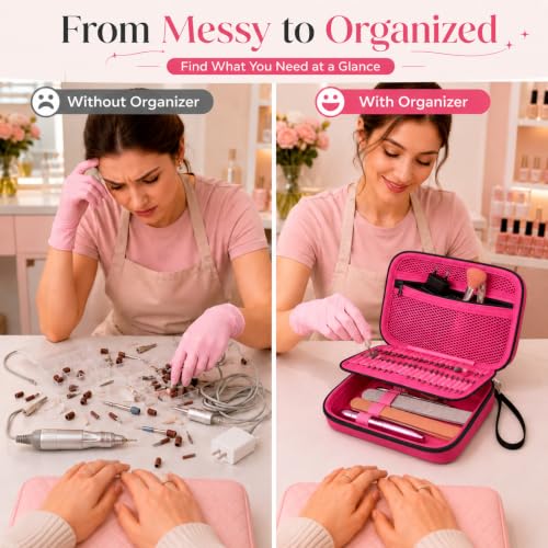 ALKOO 40-Slot Nail Drill Organizer Case with Nail Drill Bit Holder - color: Rose Red
