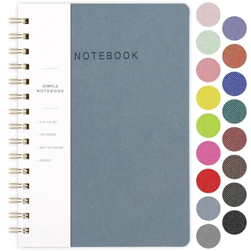 Spiral Notebook-5.75" x 8.125" College Ruled Journal with Inner Pockets and 160 Pages,PU Leather Cover Business Journal, Twin-Wire Binding Notebook Perfect for Office & Home School Supplies Reef Blue - color: 001-Reef Blue-1pack, size: A5-160 pages