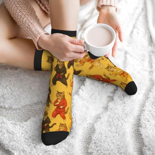 Crew Athletic Socks Funny Crazy Casual Sports Novelty Dress Socks for Women Men Running Hiking - color: Funny Yellow Cat