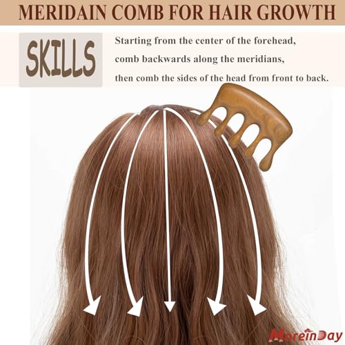 Wood Massager Comb for Hair Growth and Scalp Relax, Natural Green Sandalwood Handmade Head Massager, Loc Comb for Sisterlocks, Tapping Massage Technique - style: 01 Lucky