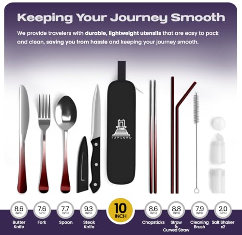 Travel Utensils With Case, 10 Pcs portable silverware set (Red Two Tone) - color: Gradient Red, size: 10 Pieces