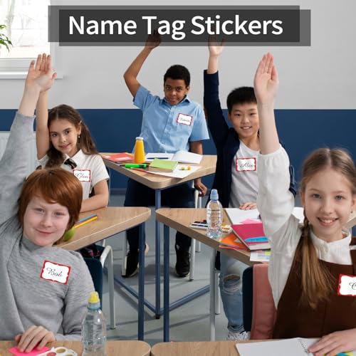 Starboling Name Tag Stickers, 200 Pcs 3"x2" Red Plain Stickers with Colorful Border, For Office, Meetings, School & Home - color: Red