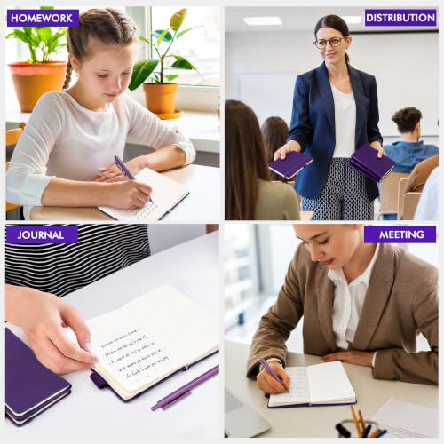 feela 6 Pack Pocket Mini Notebooks Bulk, Small Cute Memo Notepads Hardcover College Ruled Lined Journals with Pen Holder for School Business Work, with 6 Black Pens, 3.5”x 5.5”, A6, Purple - color: 6 Purple