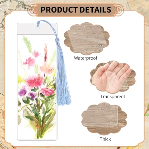 60 Sets Blank Kraft Paper Bookmarks Kit with Tassels and PVC Sleeves - color: White/60pcs