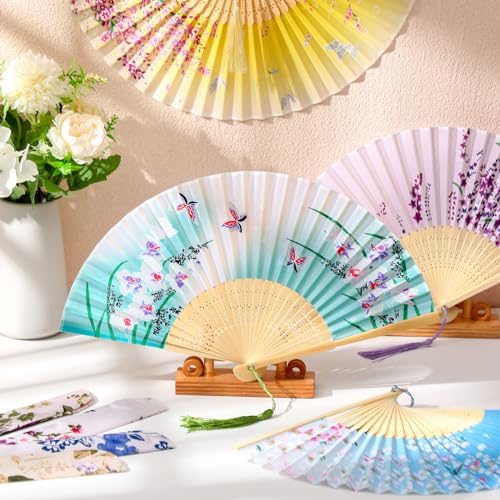 Zonon 4 Pack Hand Held Folding Fans for Women Silk,Bright - style: Bright