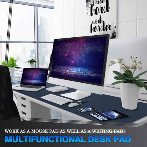 K KNODEL Extra Large Desk Mat, Leather Mouse Pad (47.2"x17", Dark Blue) - color: Dark Blue, size: 47.2" x 17"
