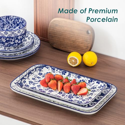 vancasso SELENE Ceramic Serving Platters Set of 3, 16/14/12 Inch - color: Vintage Blue B