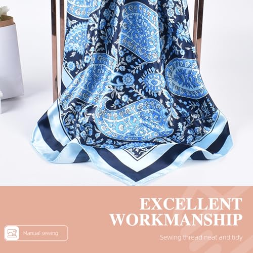 35 Inches Silk Head Scarf-Satin Hair Scarves Silk Bandana Scarf Headscarf for Women's Fashion Scarves - color: Blue-large Cashews