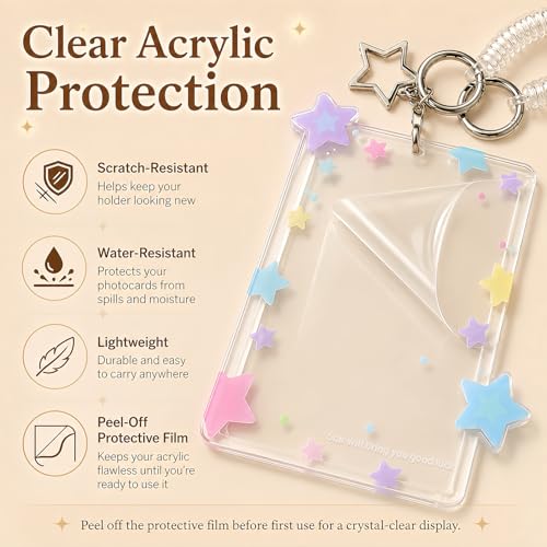Cute Star Acrylic Photo Card Holder Keychain - color: Purple Stars