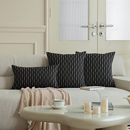 Kevin Textile Pack of 2 Farmhouse Decorative Throw Pillow Covers Boho Woven Texture Burlap Linen Cushion Cover Striped Pillowcase, Black 18 x 18 inches 45 x 45 cm - color: A-black, size: 18" x 18" (Pack of 2)
