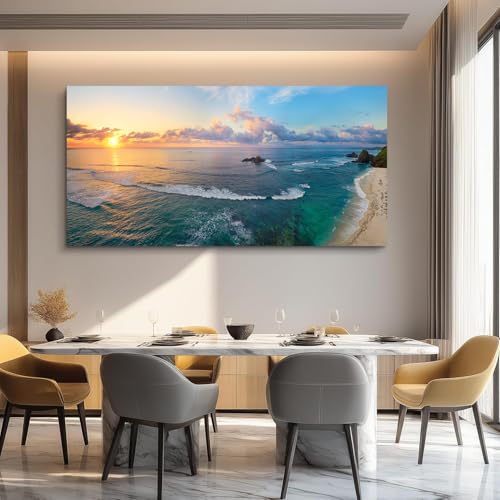 Yxbhhym Large Wall Art for Bedroom Living Room Wall Decor Sunset Beach Pictures Coastal Poster Ocean Painting Room Decor Office Artwork Seascape Prints Framed Modern Bathroom Home Decorations - color: AcoatL, size: 60"L x 30"W
