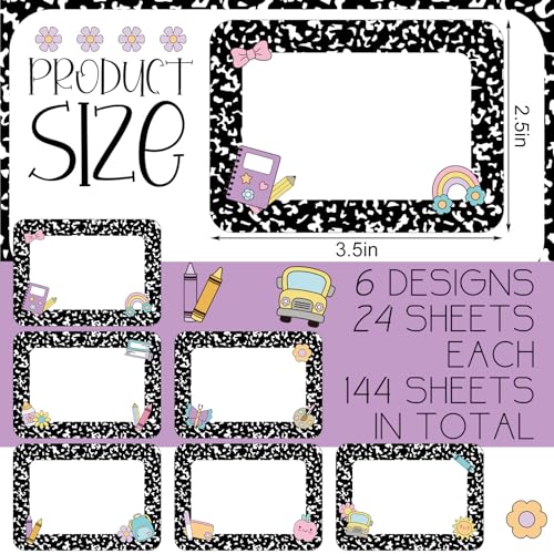 AmazingSpark 144 Pcs Composition Classroom Decor 3.5 x 2.5 in Name Labels