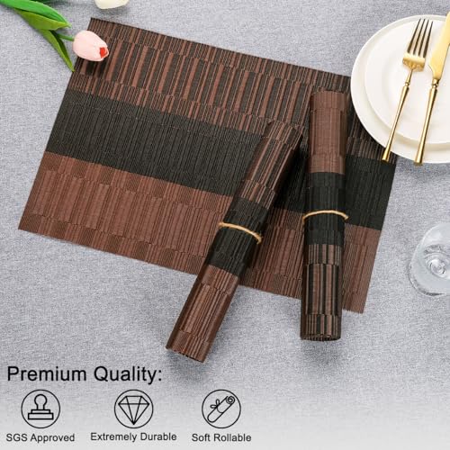 Placemats Set of 4, Vinyl Woven Heat-Resistant Place Mats - color: Black Brown, size: Set of 4