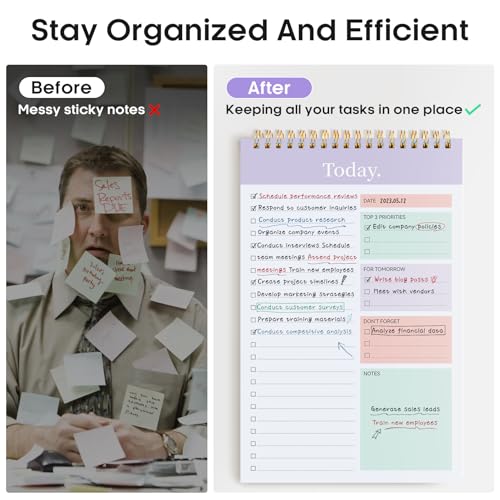 Taja To Do List Notepad, Undated Daily Planner for Work and Goal Setting - color: b-Violet Dream, size: 6 Pack