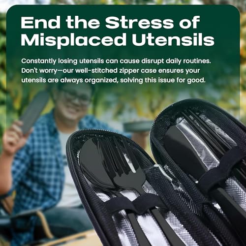 Travel Utensils With Case, 5 Pcs portable silverware set (Black) - color: Black, size: 5 Pieces