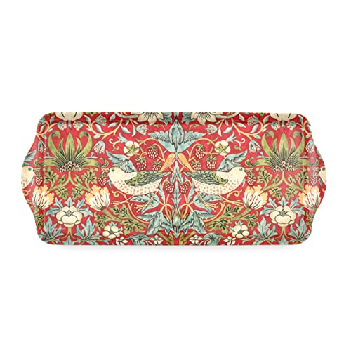 Pimpernel Morris & Co Strawberry Thief Sandwich Tray with Handles, Red - Decorative Melamine Serving Tray for Afternoon Tea, Coffee Table Display, Garden Party Entertaining, Cheese Board, Gifting - size: 15.1" x 6.5" x 1", style: Red Strawberry Thief