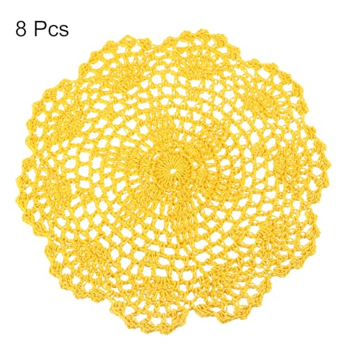 uxcell Crochet Doilies, 8Pcs 8" - Handmade Crochet Cotton Coaster, Round Lace Placemats with Floral Patterns for Wedding Party Decoration (Yellow) - color: Yellow