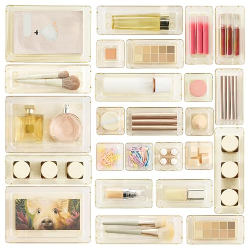 Vtopmart 25 Pack Plastic Drawer Organizers with Anti-slip Rubber Pads - color: Transparent Champagne
