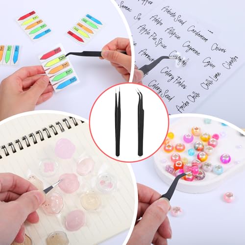 2PCS Stainless Tweezers, Sticker Tweezers Stainless Steel Straight and Curved Tip Tweezer for Eyelash Extensions Precision Electronics Nail Rhinestone Jewelry