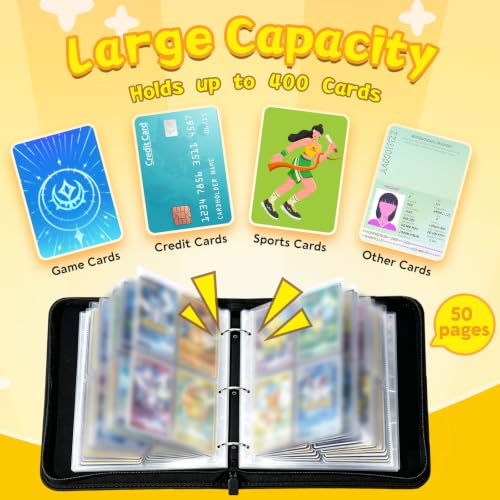 Card Binder 4 Pocket Trading Collection Binder Holds 400 Cards