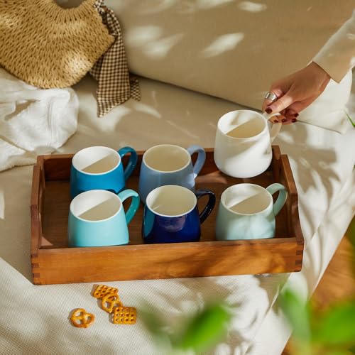 Sweese Porcelain Coffee Mugs Set of 6, 12 Ounce Coffee Cups with Handle for Coffee, Tea, Cocoa, Blue Assorted Colors Coffee Mugs with Modern Design for Great Gift Option, Microwave Safe
