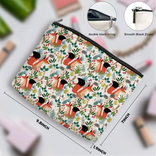 Boho Makeup Bag, Fox Botanical Floral Cosmetic Bag Makeup Organizer Pouch - color: ForestFox