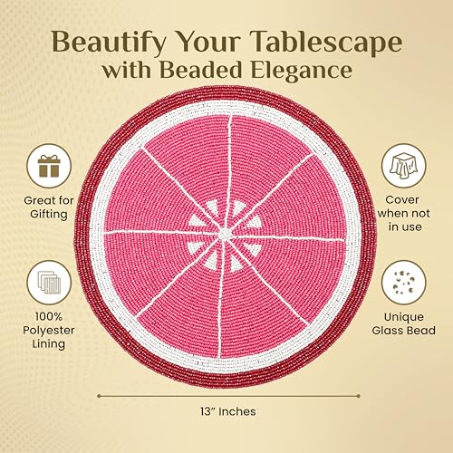 Beaded Charger Placemats - Set of 4 Handmade Round Glass Bead Table Mats for Dining, Coffee Table Decor, Heat-Resistant, Elegant Holiday Table Setting (Multi) - ALPHA Living HOME - color: Tangerine Yellow, size: Set of 1