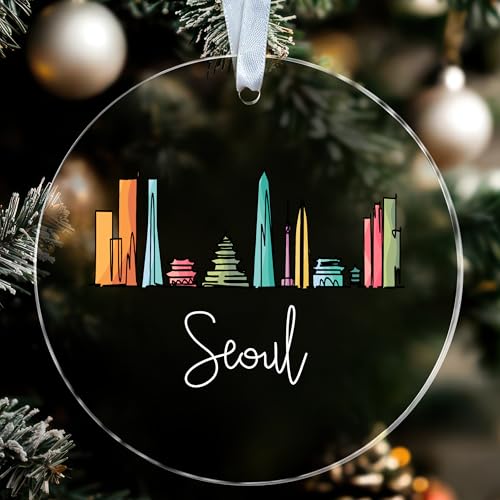 Colorful Seoul Ornament - Skyline Acrylic Ornament - Seoul Decor - City Xmas Tree - Travel Keepsake