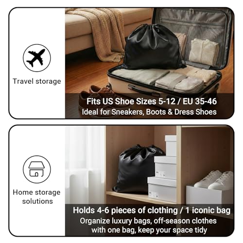 Q&J Fabric Co. 6 Pack Satin Dust Bags for Handbags & Purses - Drawstring Storage Bags for Shoes, Boots, Wallets, Travel Organizer Pouches, Soft Polyester Protector Covers (15.7"x19.7", Black) - color: Black, size: 15.7"x19.7"
