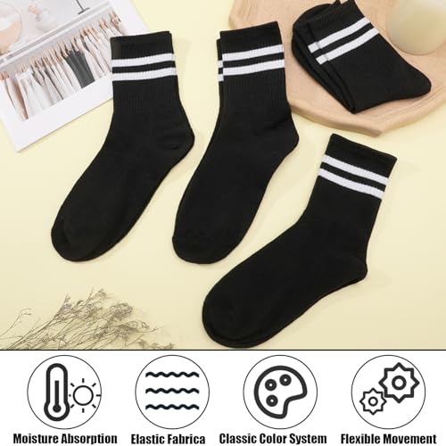 Womens White Crew Socks 6 Pair Striped Trim Casual Crew Socks - color: Black