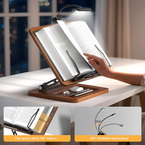 OPTIXCELL Book Stand with Light, Hands Free Book Holder, Gifts Book Lovers - style: Book Stand (Light)