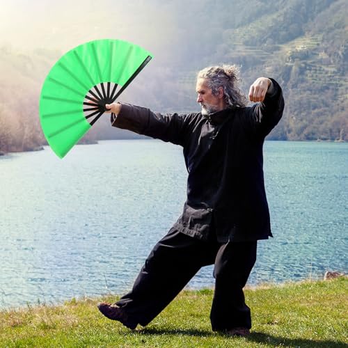 Maitys 2 Packs Large Folding Hand Fans, 13'', White and Green - color: White and Green