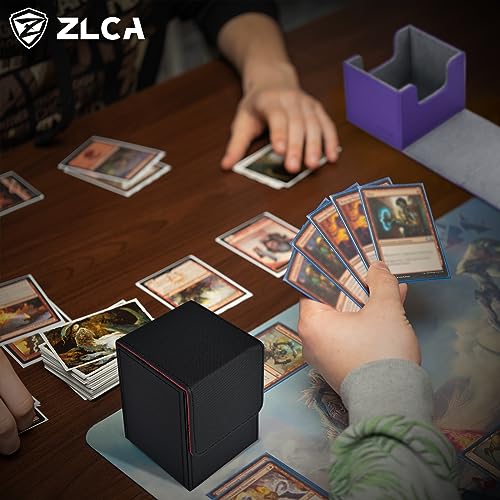 ZLCA Card Deck Box for Trading Cards, MTG YuGiOh Deck Case Holds 100+ Single Sleeved Cards, PU Leather Magnetic Card Storage Box Fits for TCG CCG Magic Game Cards (Black& Red) - color: A1-Black& Red, size: B-Vertical